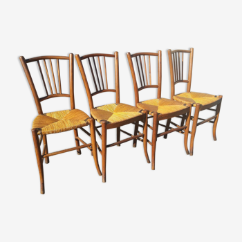 Série de 4 chaises de bistrot paillées