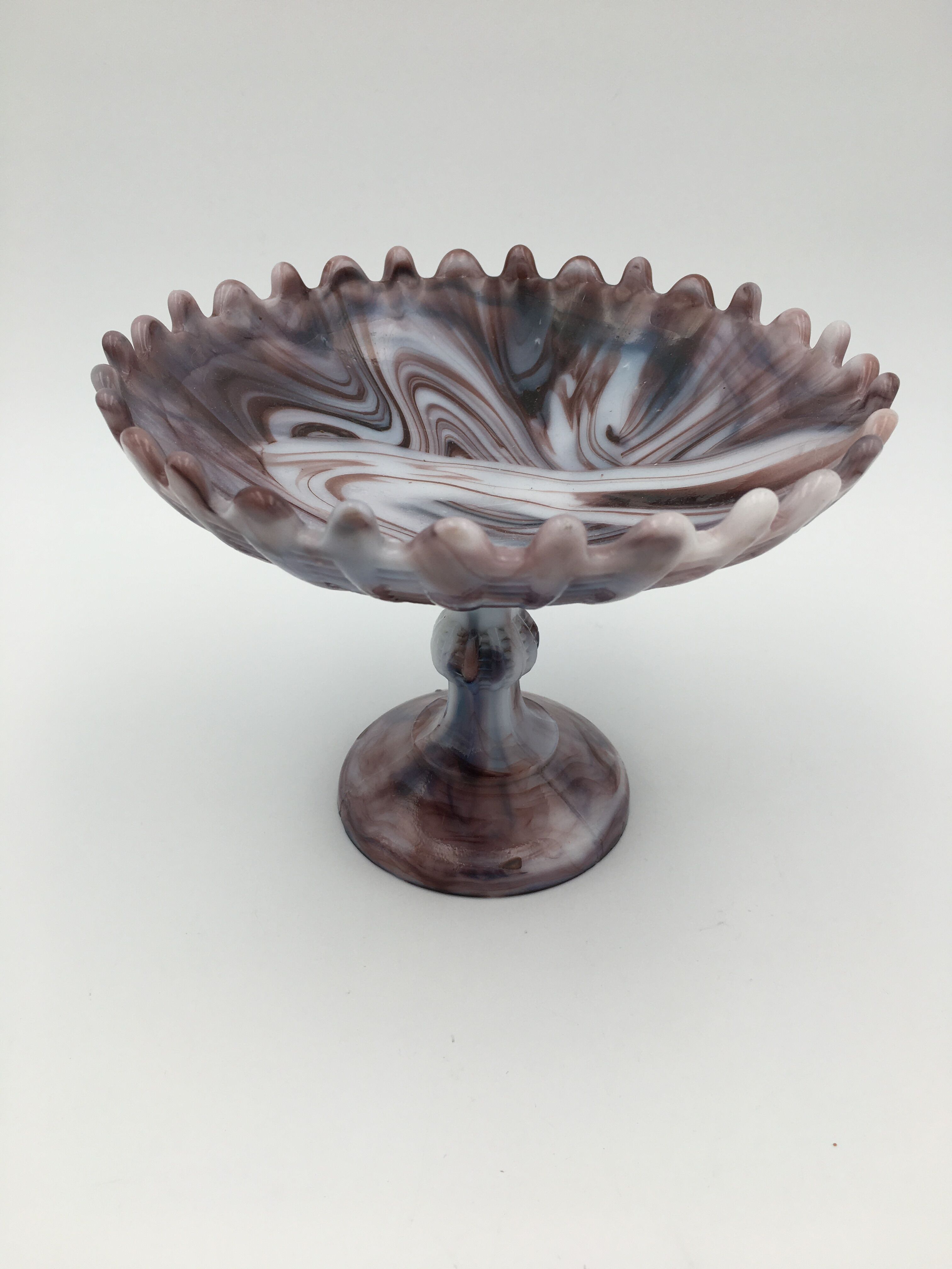 Coupe sur pied en opaline de foire marbrée porte bijoux  - Début XXème siécle