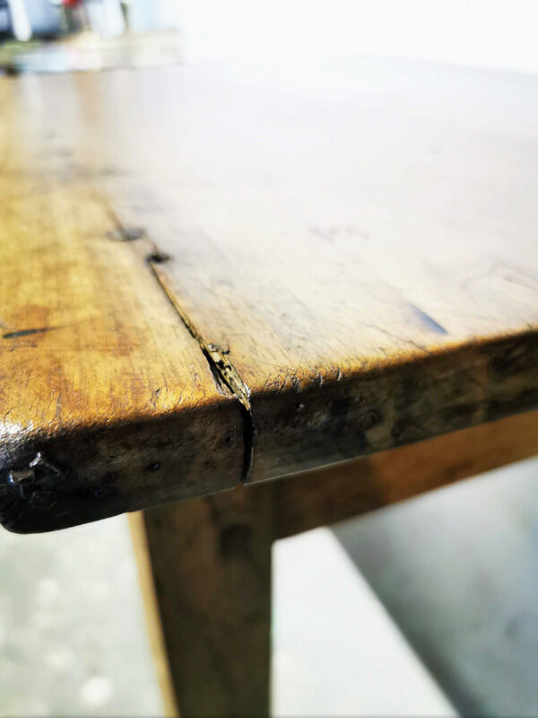 Old farm table with extension cords