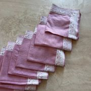 Set of eight vintage table napkins, old pink jacquard.