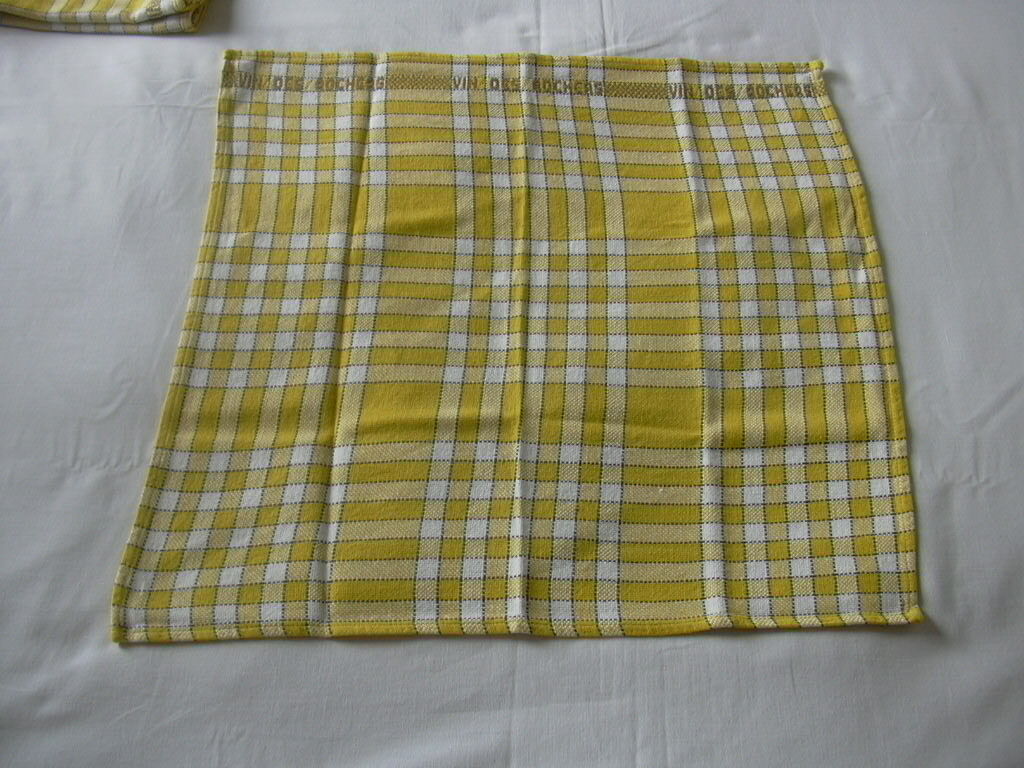 Vintage Vin de Rochers Yellow White Check Woven Cotton Napkins