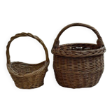 Set of 2 brown wicker baskets from the 1960s — two sizes, rustic vintage style.