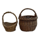 Set of 2 brown wicker baskets from the 1960s — two sizes, rustic vintage style.