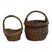 Lot de 2 paniers en osier marron années 1960 — deux tailles, style vintage rustique