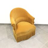 Pair of velvet fringed low chairs