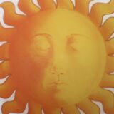 Round wall or ceiling light, yellow sun, opaque glass, 1980s