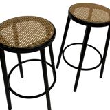 Set of four vintage bar stool - webbing and wood, 1980s Italian design