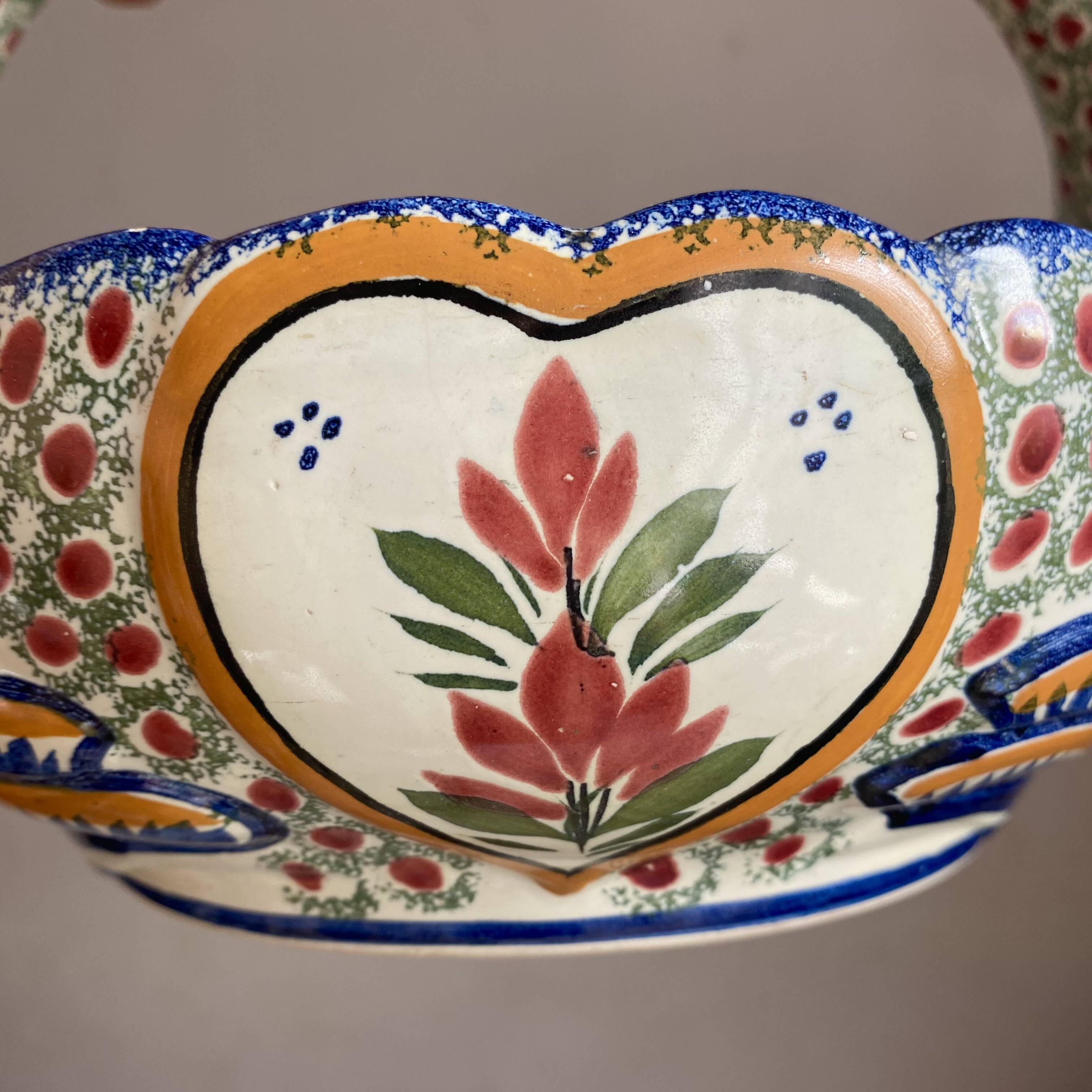 Fruit bowl, bird head handle HB Quimper Breton earthenware