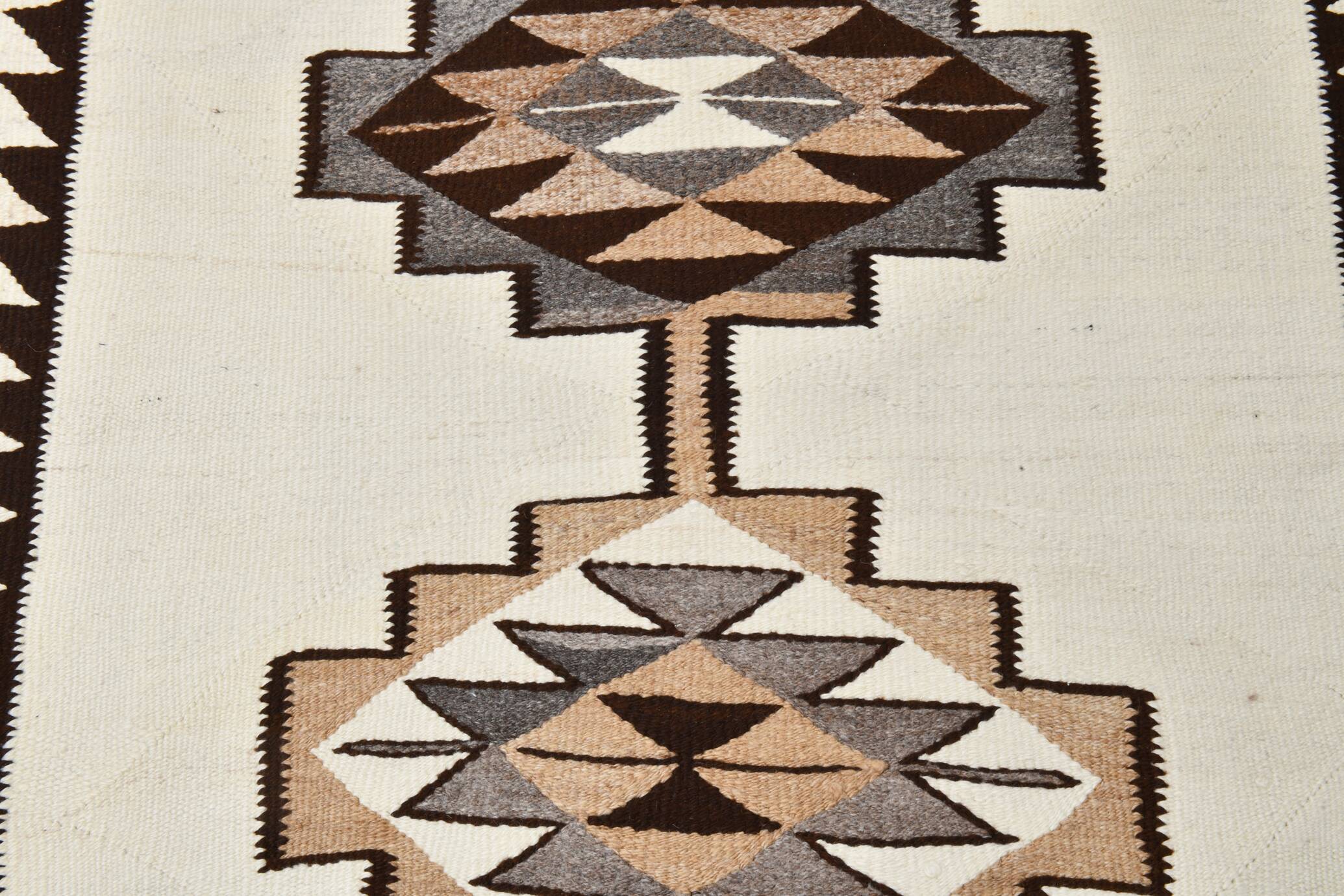Off White & Brown Tribal Kilim Runner Rug, 101x388Cm