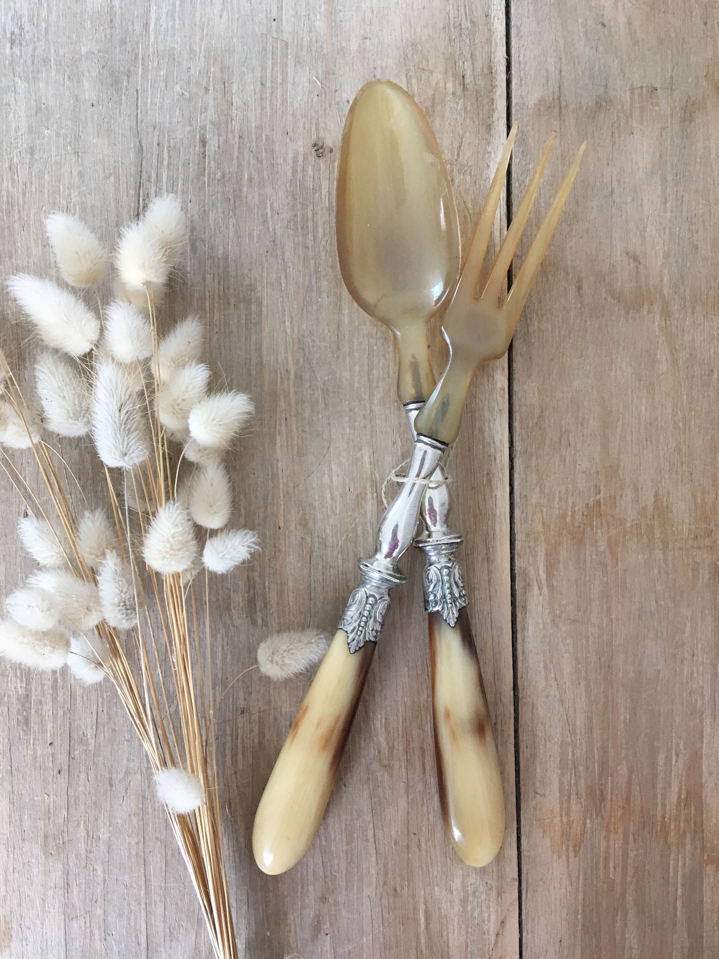 Salad cutlery with horn handle