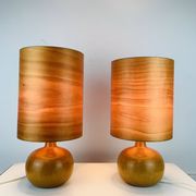 Pair of wooden ball lamps in Scandinavian style, 1960s.