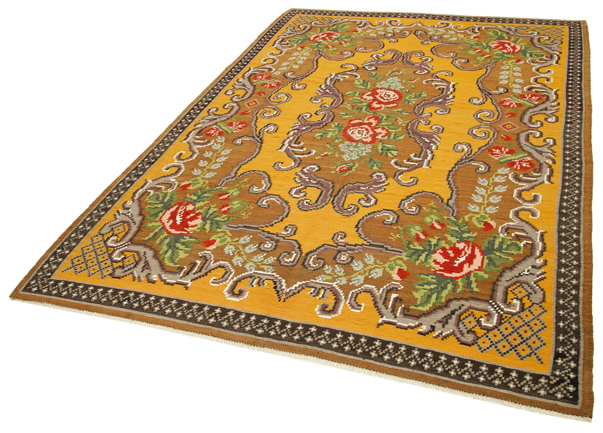 Handmade Vintage Moldovan Brown Kilim 183 cm x 280 cm - 23422