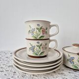 Service à thé/café en grès motif fleurs - Vintage