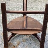 Set of three brutalist tripod armchairs in carved solid oak