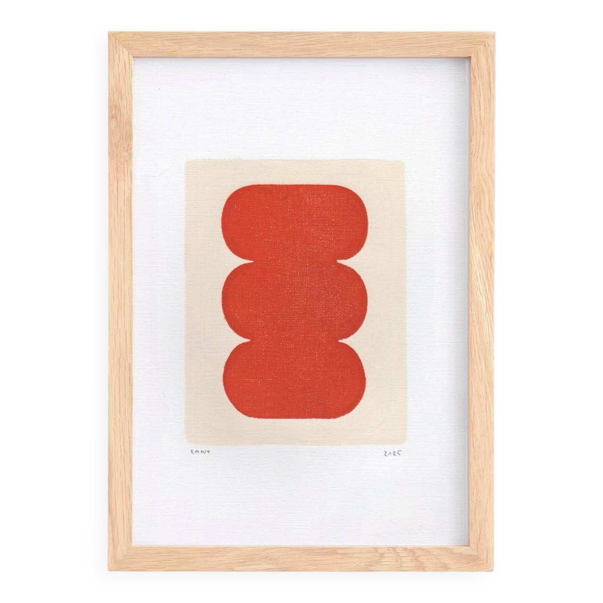 abstract illustration in red-orange on paper signed eawy