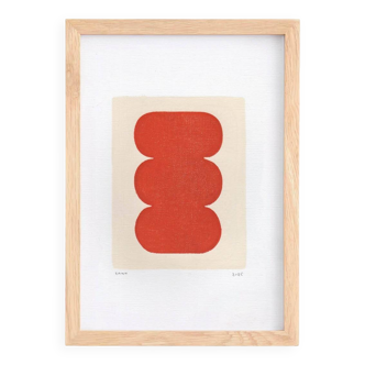abstract illustration in red-orange on paper signed eawy