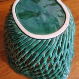 Vintage pot cover in woven slip green basket