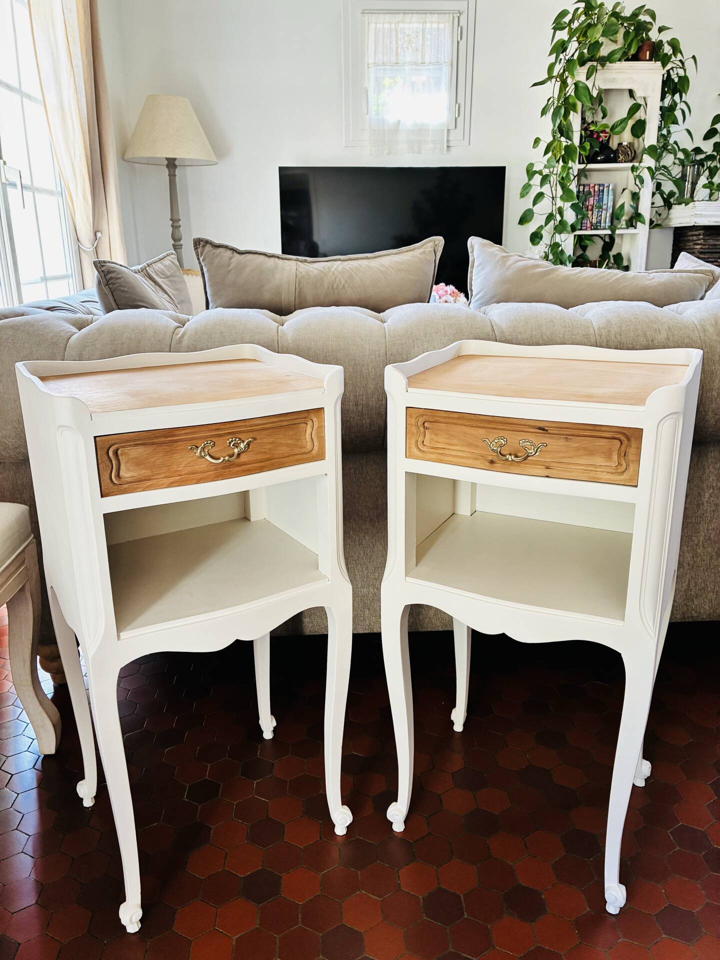 Paire de Tables de Chevet Style Louis XV Shabby Chic