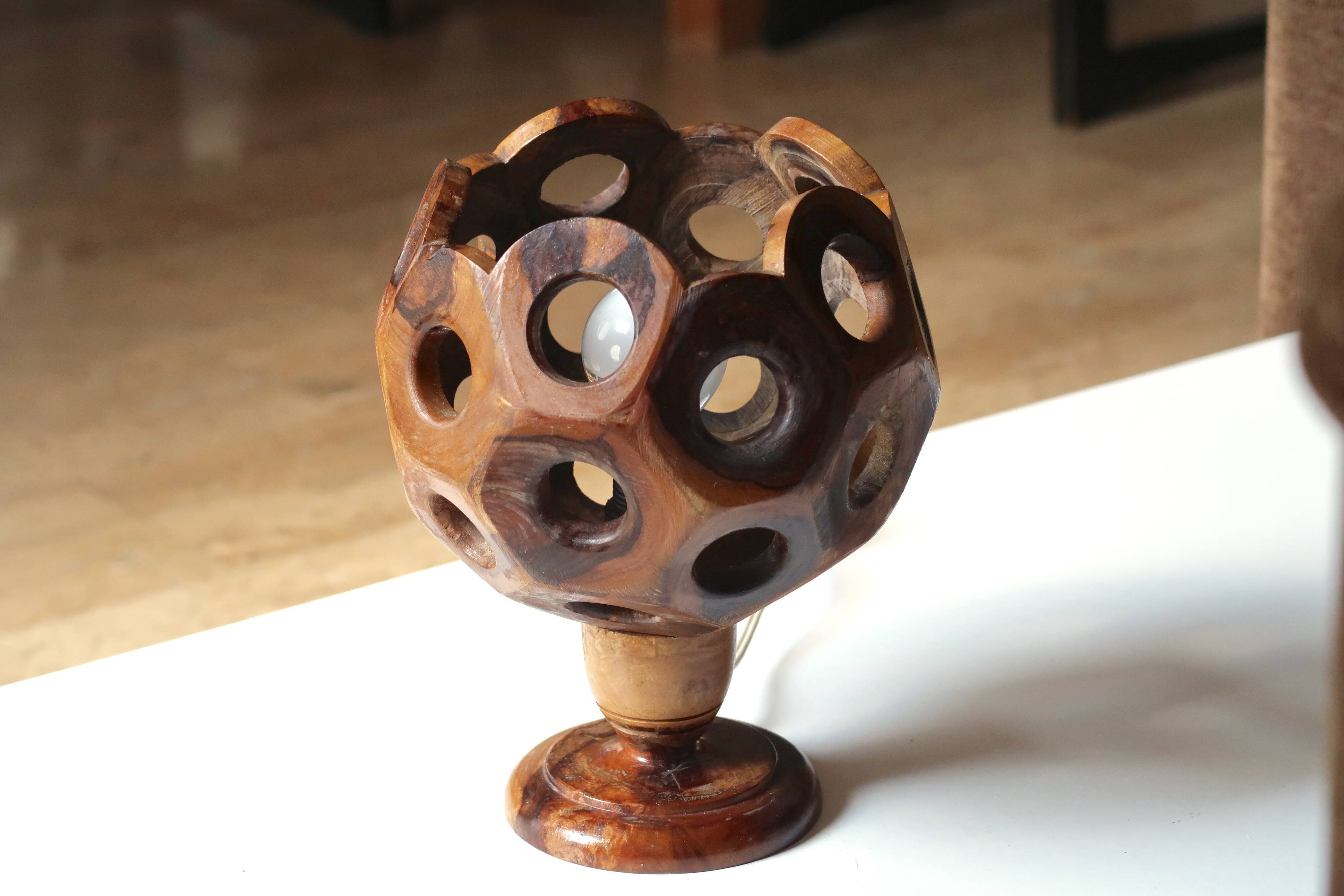 Sculptural wooden lamp, 70s