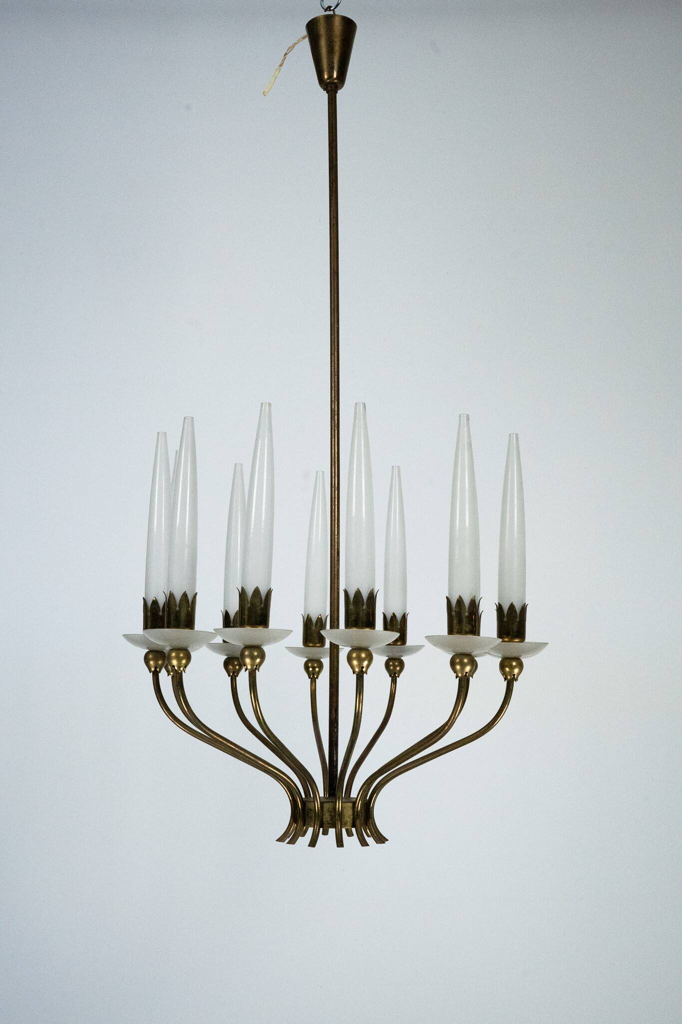 Rare Angelo Lelii for Arredoluce, 12-Lights Chandelier, Italy 1953