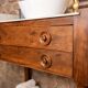 Marble and wood washbasin cabinet in Louis-Philippe style with double drawer.