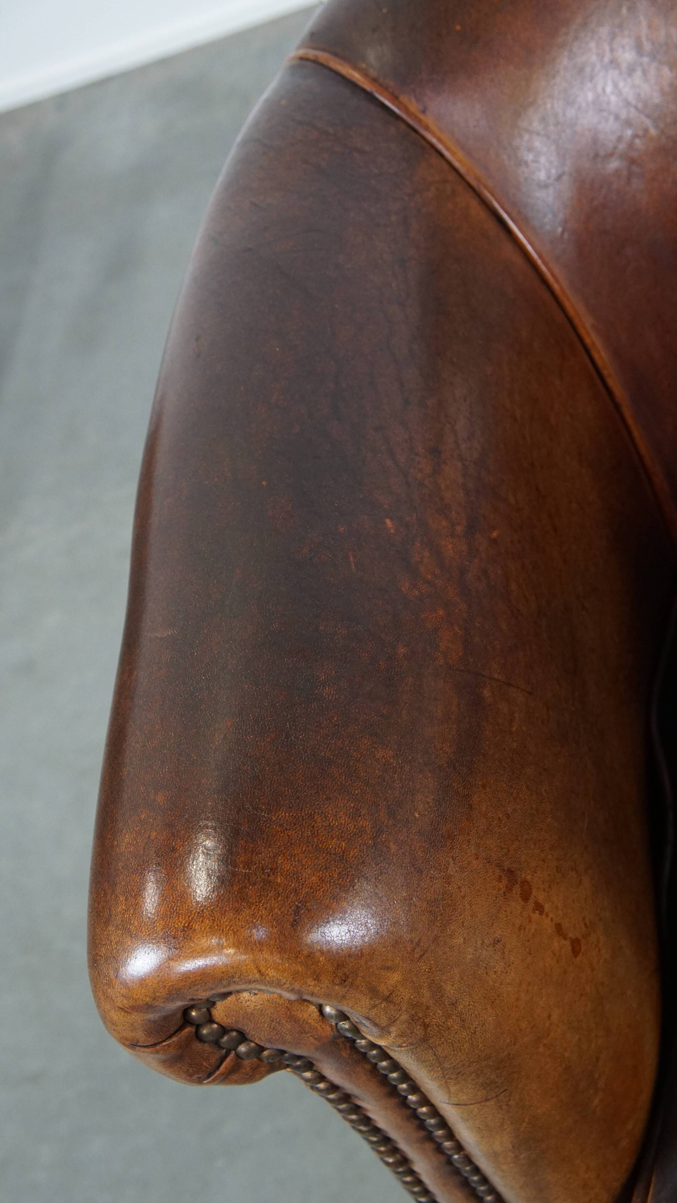 Cognac-Colored Sheepskin Leather Club Armchair