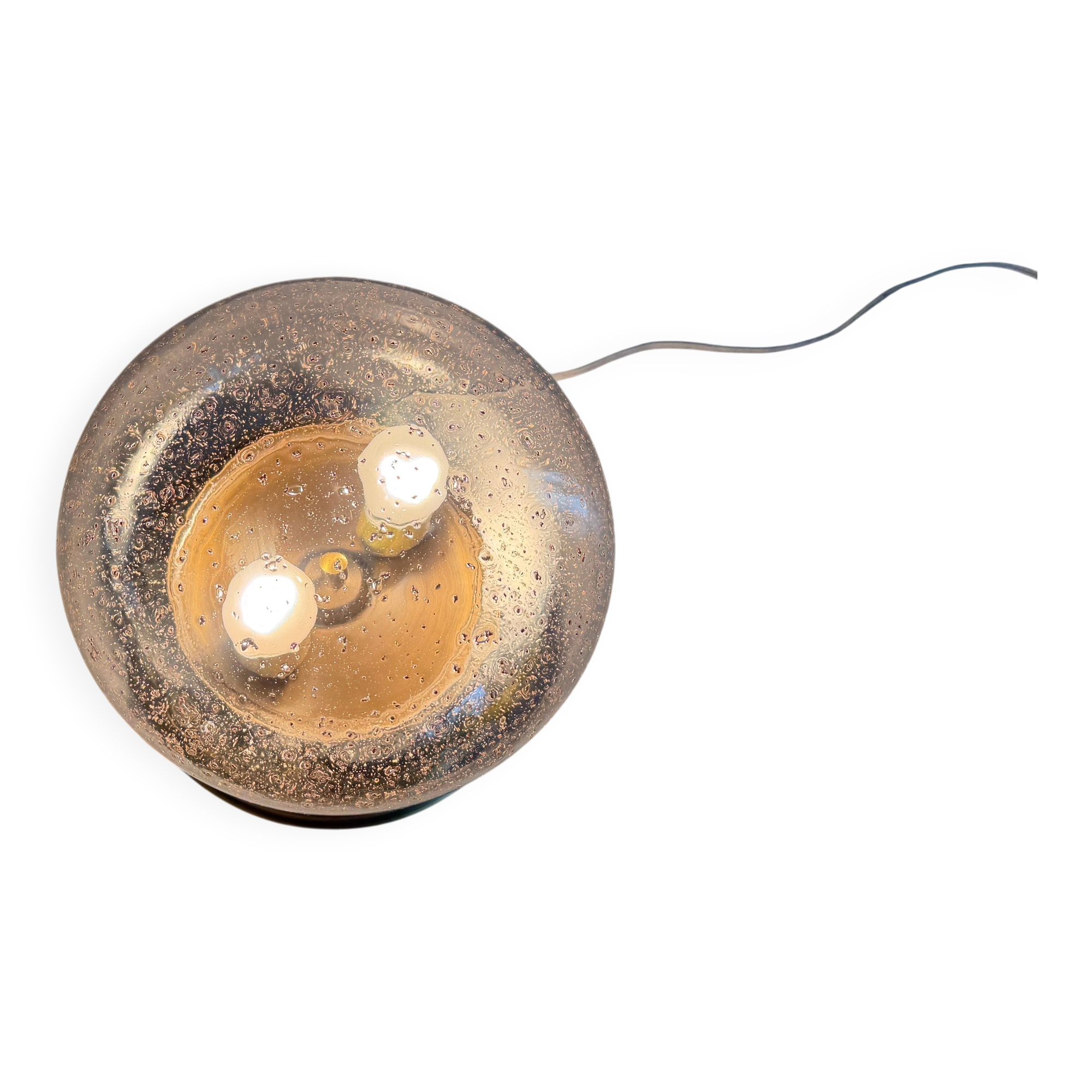 Flush glass shade with bubble pattern and brass base by Hillebrand, 1960s, Germany.