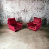 Pair of vintage comfortable armchairs in fabrics probably italian from the 1950s-60s