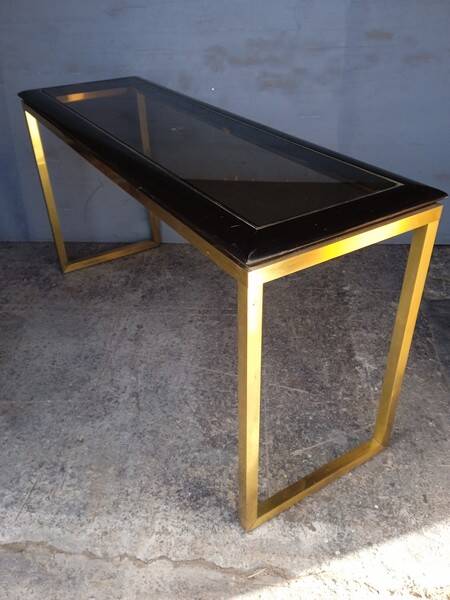 Designer console in gilded brass and glass, 1970s