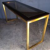 Designer console in gilded brass and glass, 1970s