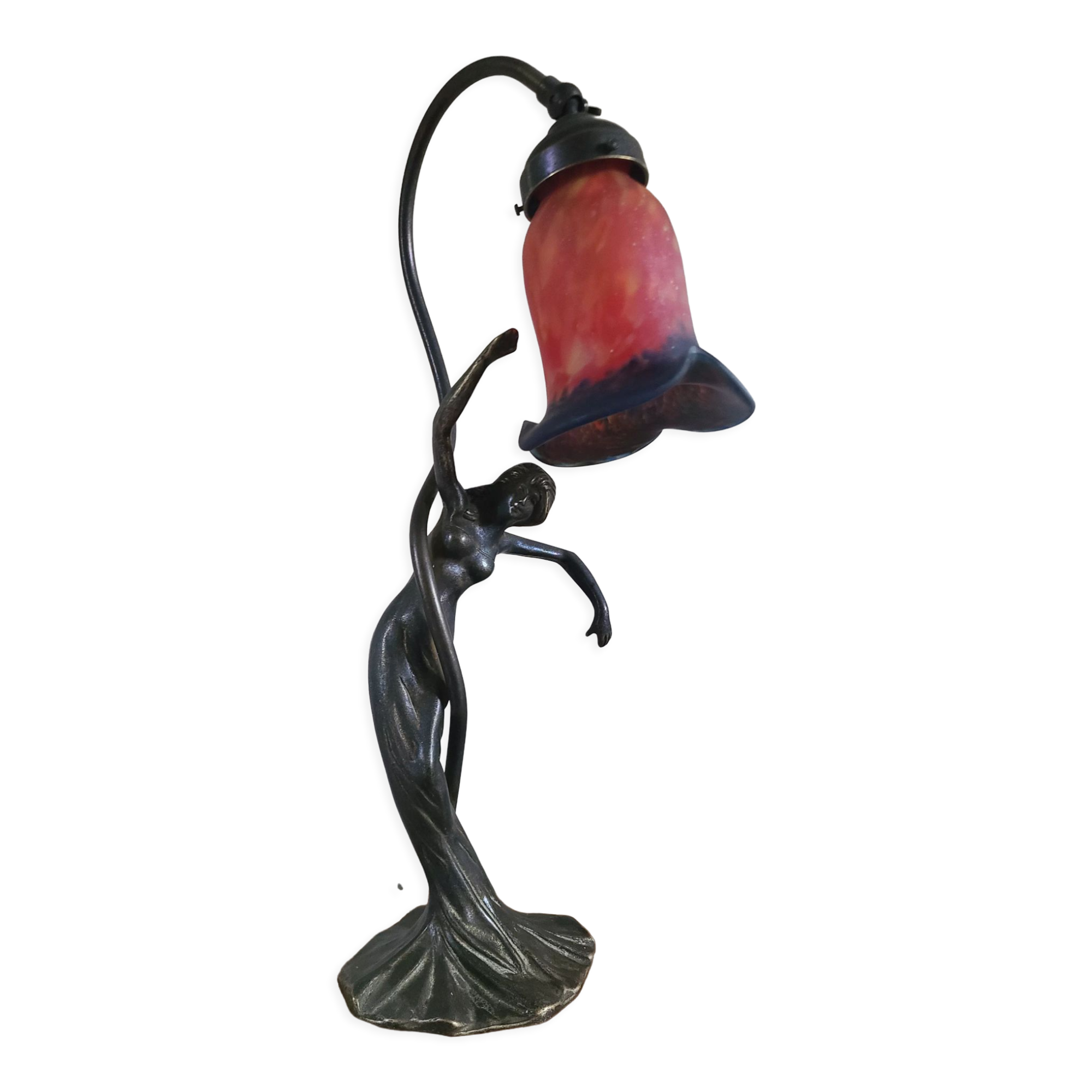 Art nouveau bronze lamp and glass paste