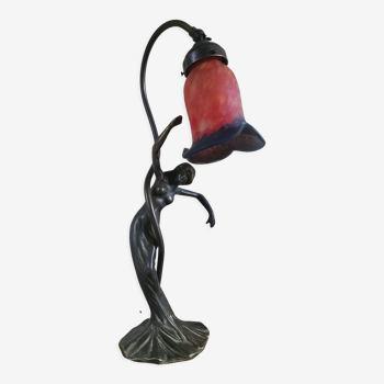 Art nouveau bronze lamp and glass paste