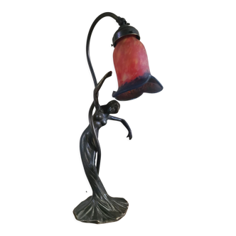 Art nouveau bronze lamp and glass paste