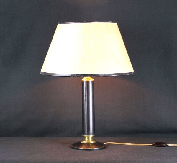 Lampe de table en cuir et laiton France Mid-Century