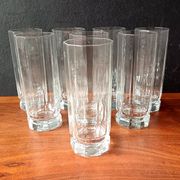 High glasses Luigi Bormioli, transparent decagonal glasses Italy.