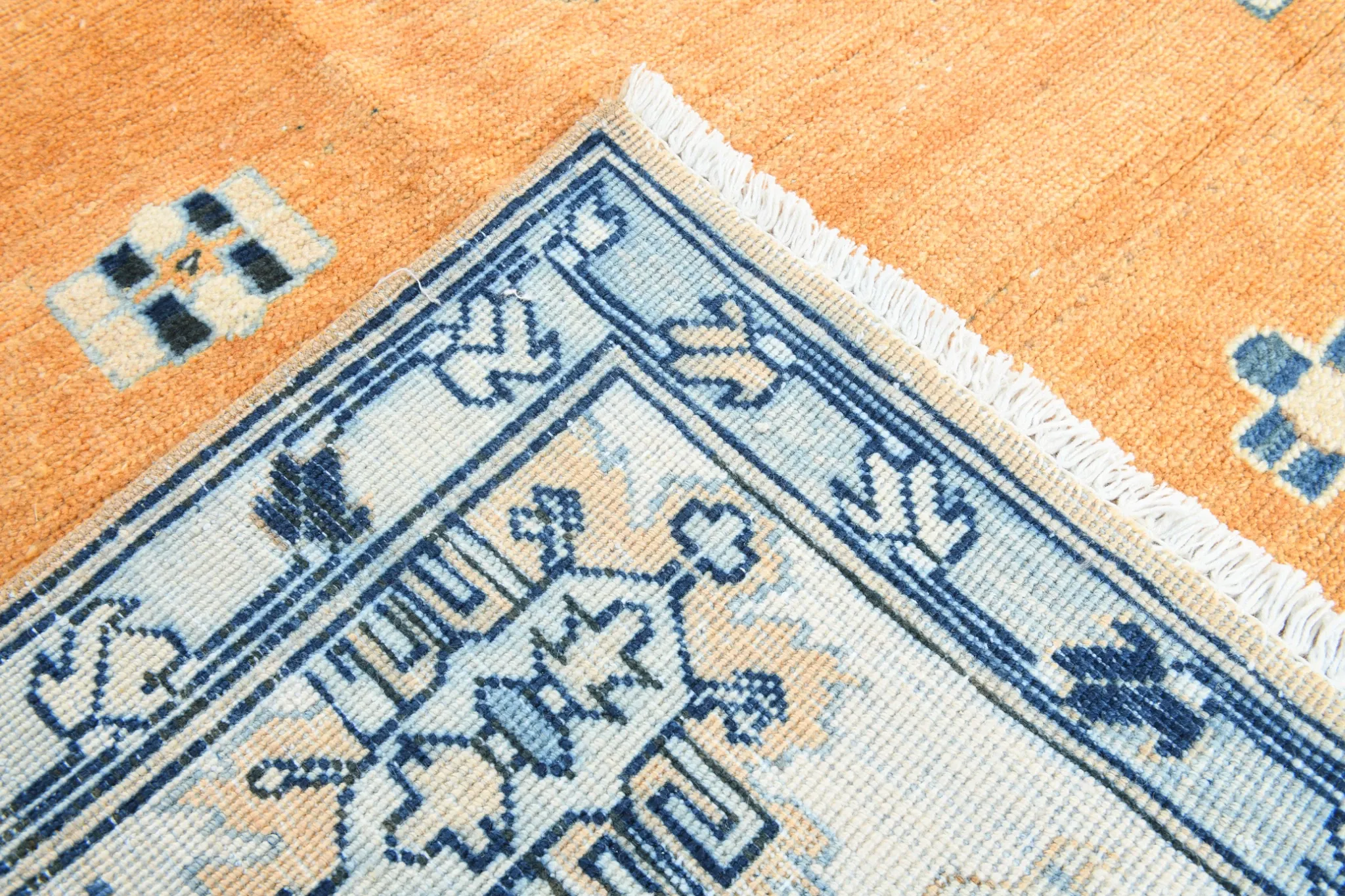 Vintage Large Blue & Peach Persian Rug, Handmade Wool Rustic Decor,348x495