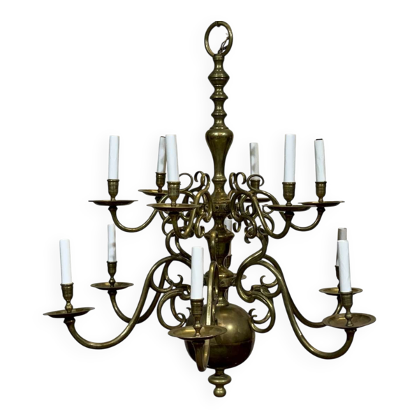 Lustre hollandais en laiton à 2 étages 12feux
