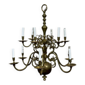 Dutch brass chandelier with 2 tiers and 12 lights.