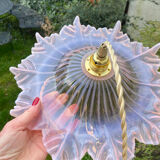 Vintage flower pendant lamp in pink glass