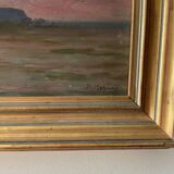 Marius Reynaud (1860 - 1935) "Algerian coastline at sunset" oil on wood