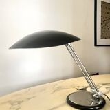 Modernist chrome desk table lamp and black metal bowl, Aluminor 1970 design