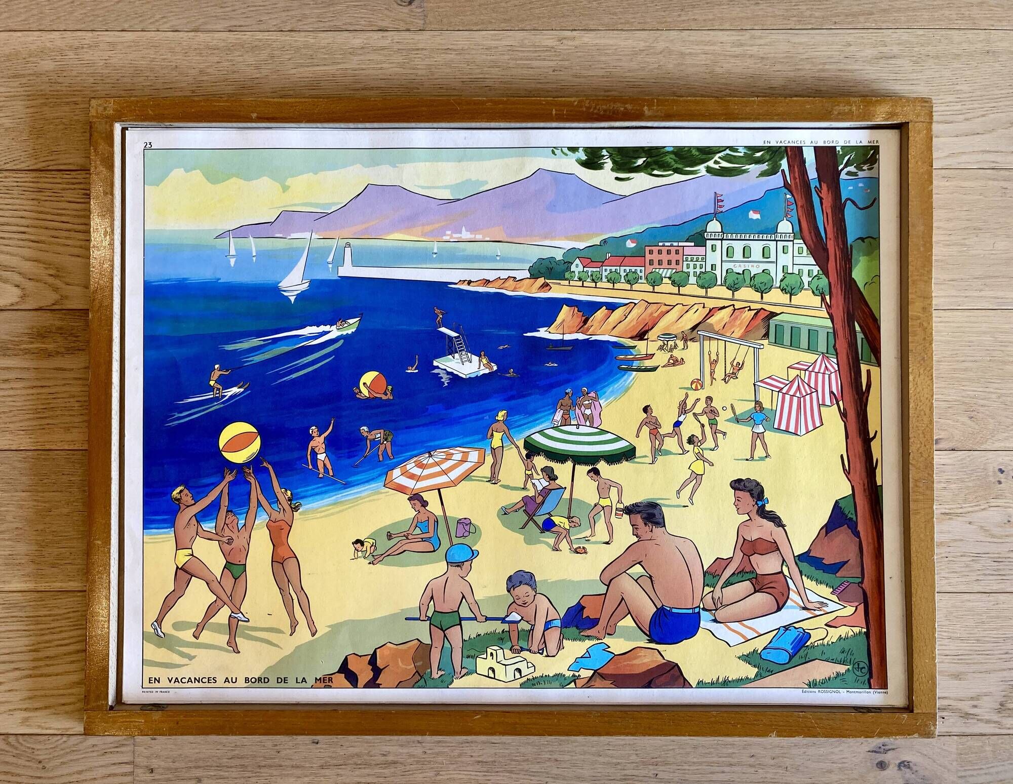 Educational poster elocution Rossignol vintage 60s - holidays by the sea and bohemians
