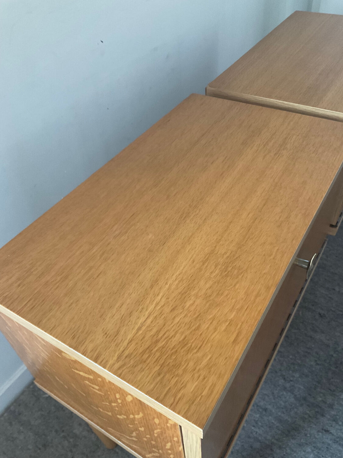 Pair of vintage blond wood bedside tables 70s
