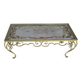 Glass and wrought iron coffee table. 1950s/1960s