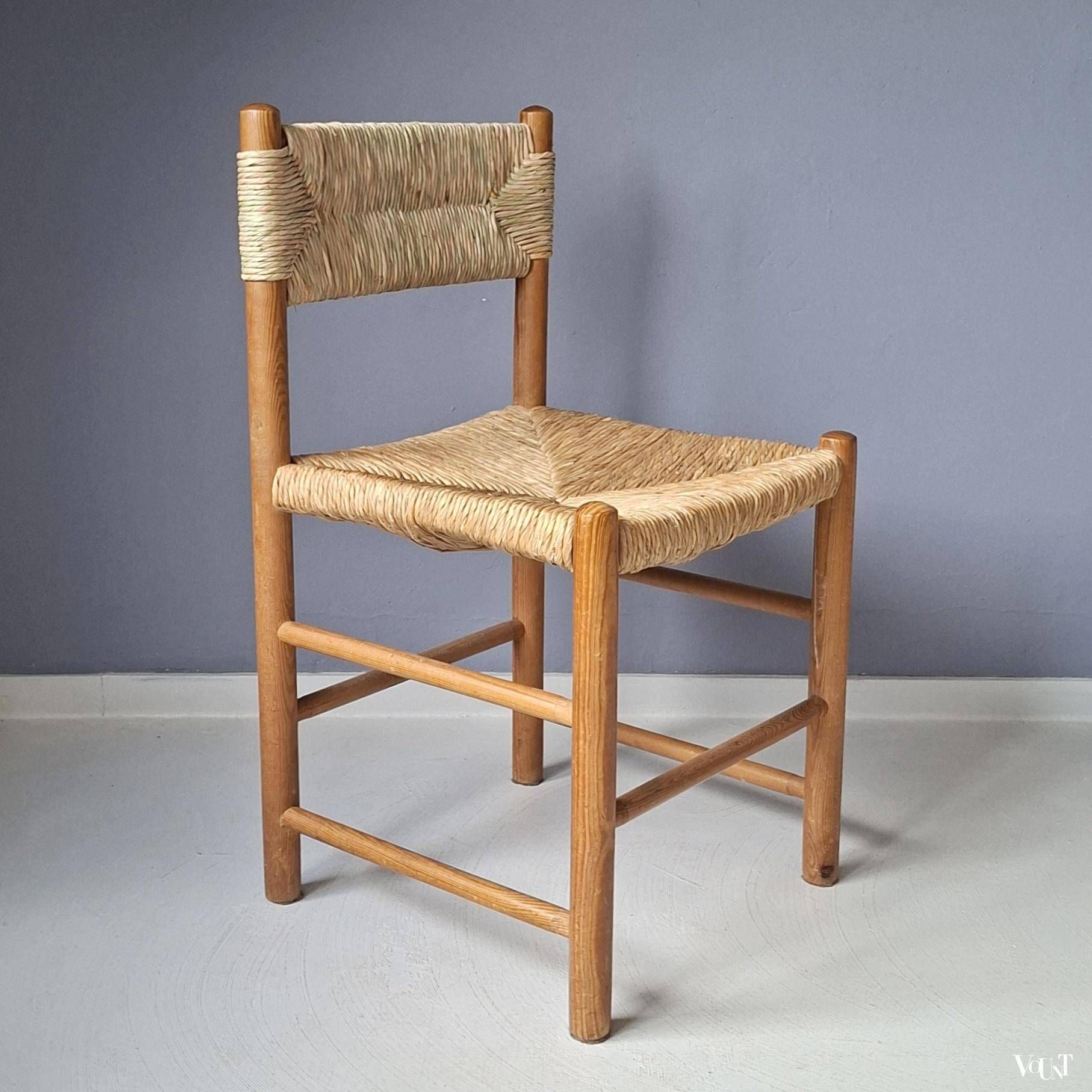Wooden chair with rush seat and backrest, 1960s