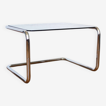 Side table in chrome metal and smoked glass