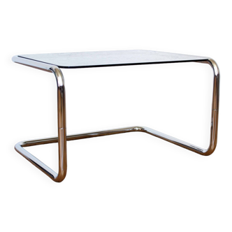 Side table in chrome metal and smoked glass