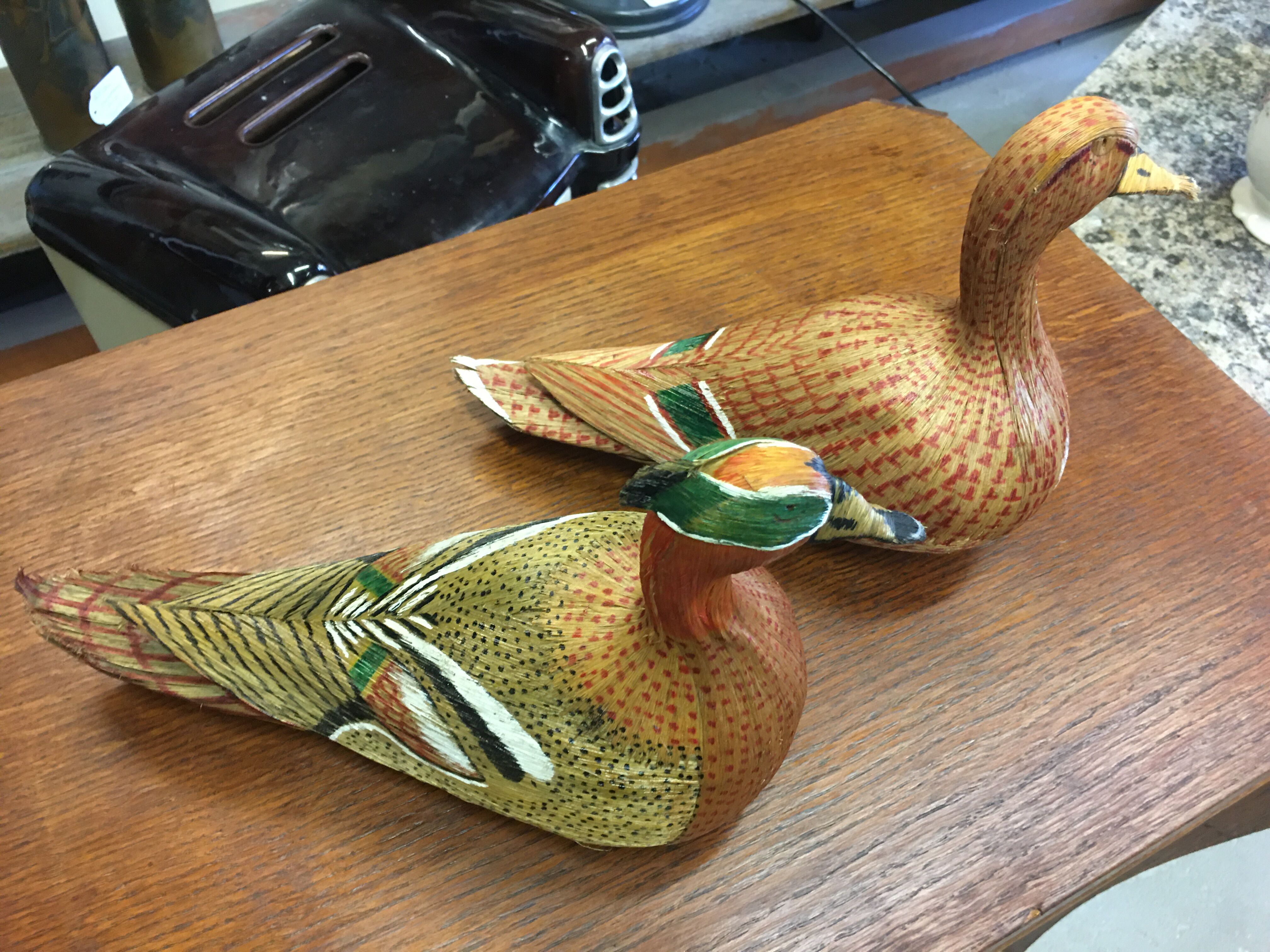 Duo of wicker ducks