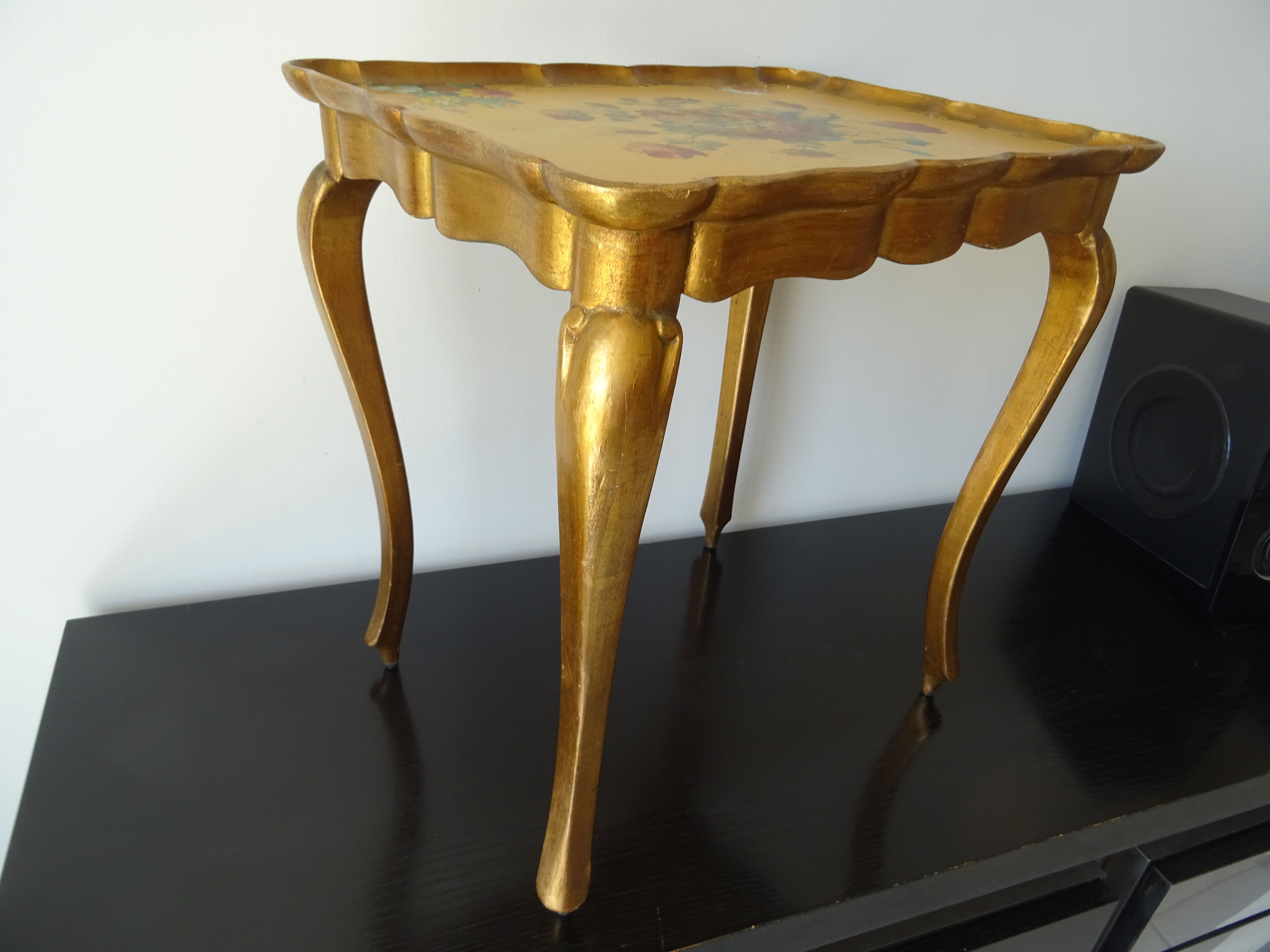 Side coffee table gilded wood decoration flowers year 60