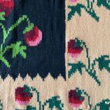 Romanian floral handwoven carpet made in wool, bohemian design with flowers